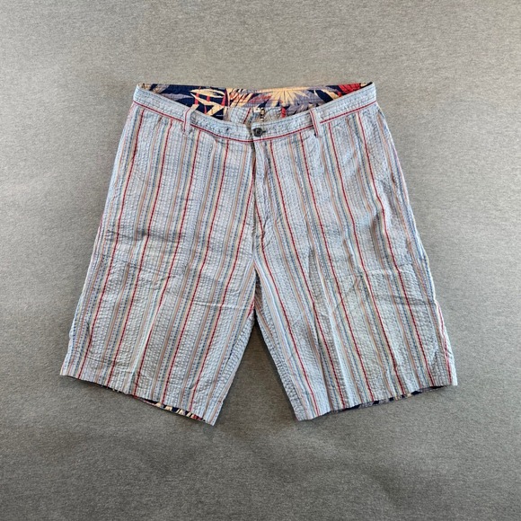 Robert Graham Striped Shorts Mens 36 Blue Red Textured Accents Designer 11" - Picture 1 of 10